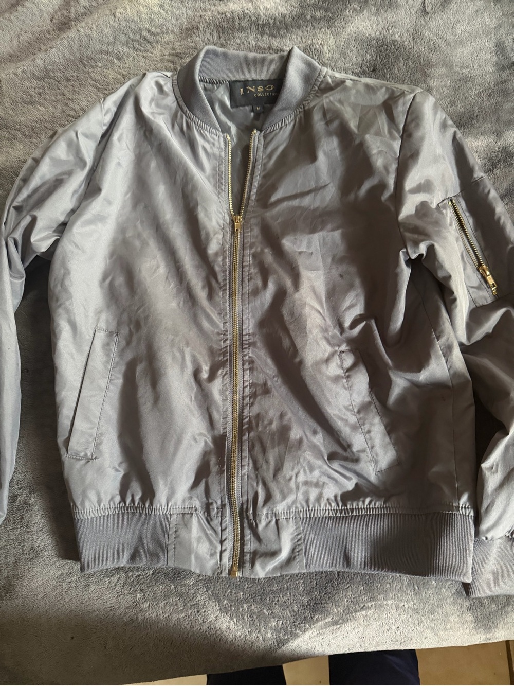 INSO Gray Bomber Jacket with Gold Zipper